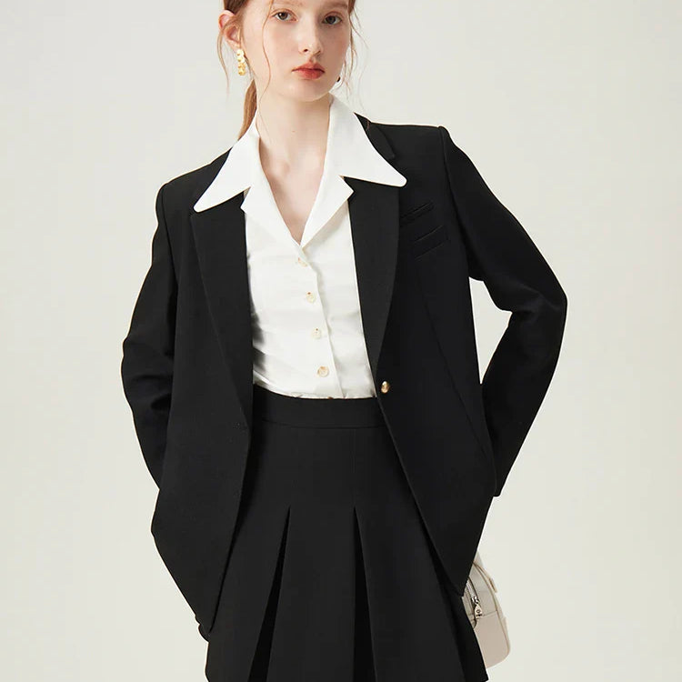 FSLE Korean Style Temperament Suit Jacket for Women Spring New Design Professional Formal Blazer Coats Female 24FS11069 black