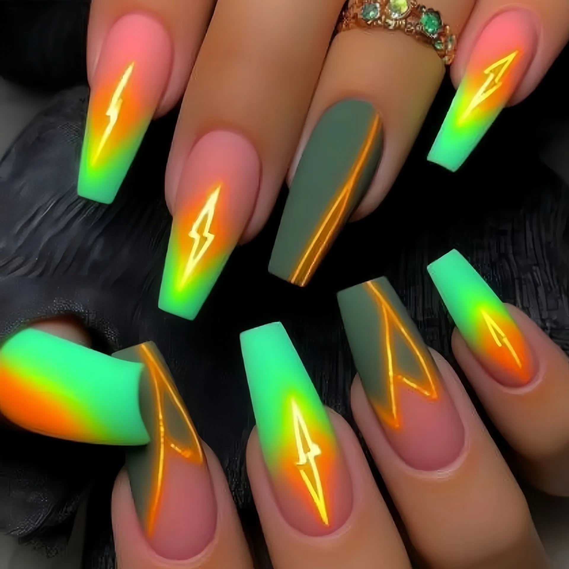 Medium fake nails for women gilrs gradient blue pink starry sky star moon Y2K design Almond nail tips press on false nail set 2275