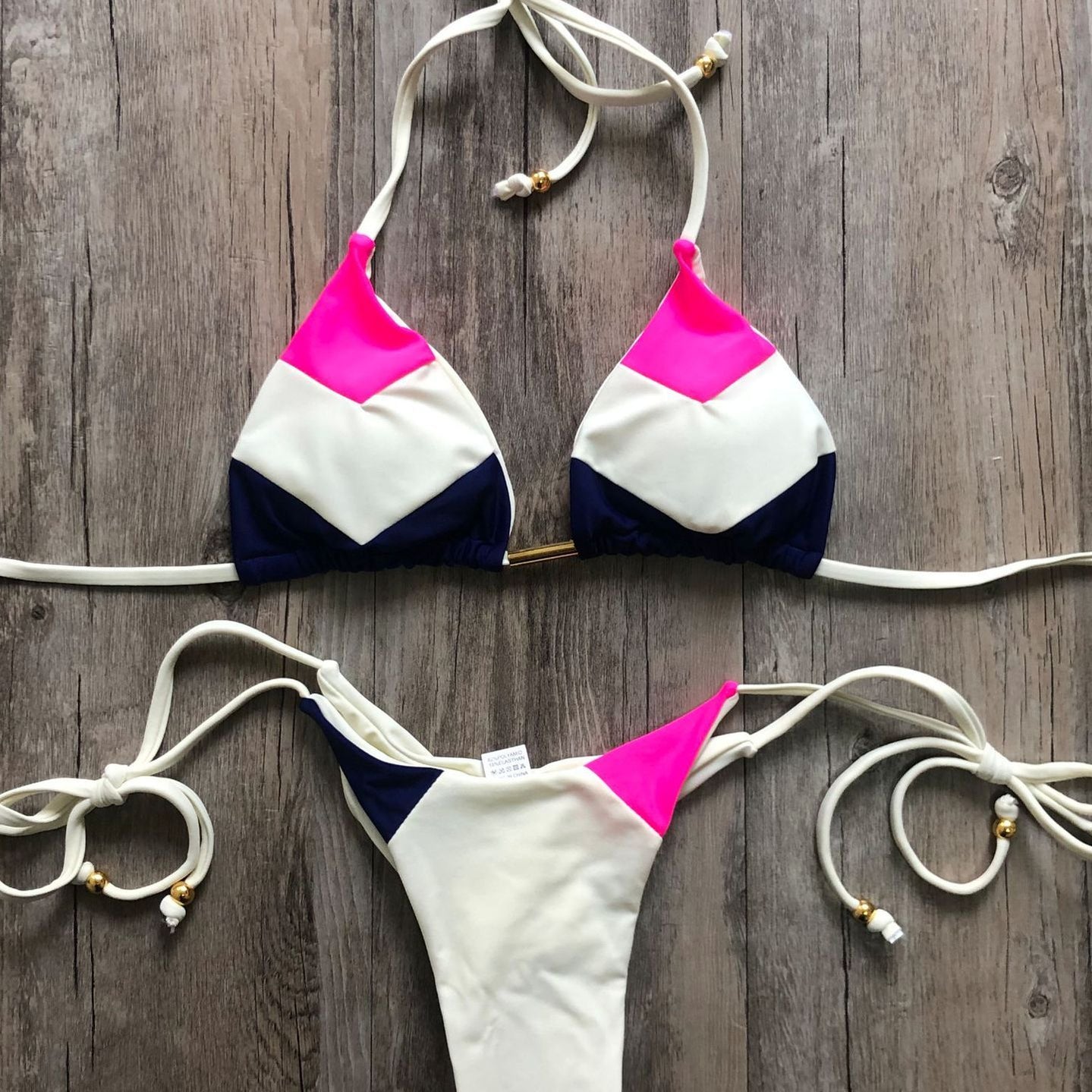 Sexy Halter Swimsuit Thong Micro Bikini Push Up - Brazilian Bikini Tropical Plant Print Swimwear String Mini Swimsuit as picture 3