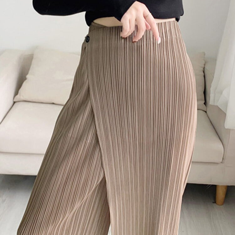 YUDX Women Pleated Solid Color Ankle-length Pants Elastic Waist Wide Leg Straight Female Trsouser Loose 2024 Summer