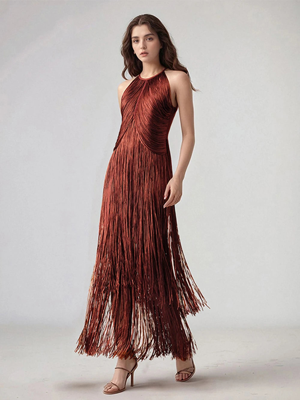 Modphy Sexy Tassel Ankle Bodycon Bandage Long Dress 2025 New Celebrity Elegant Evening Club Luxury Birthday Party Outfit ﻿