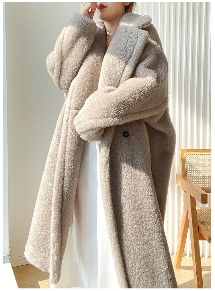 Teddy teddy bear coat women's autumn and winter fur grain camel wool coat alpaca wool med-long woolcoat