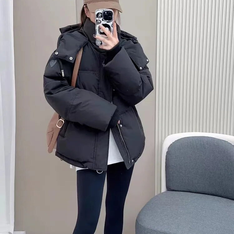 Women Cotton Padded Hooded Puffer Parkas Female Casual Thick Warm 2024 Autumn Winter Coats Loose Jackets Outerwear K801B Black