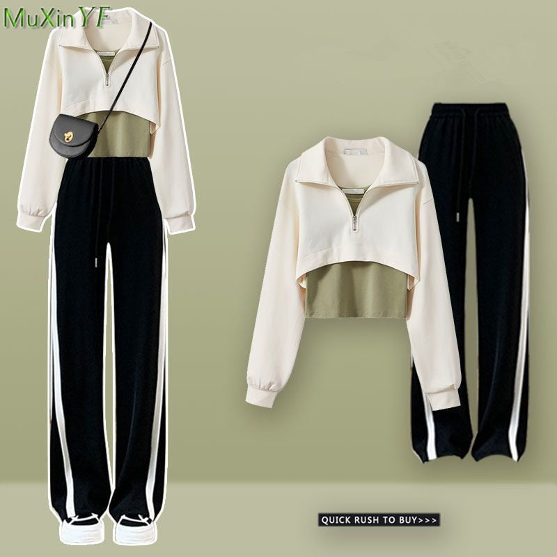 Donne Primavera Autunno Moda Zip Felpa Gilet Wide Leg Pants 1 o 3 Pezzi Set Lady Casual Tops Pantaloni Outfits 2023 Abiti