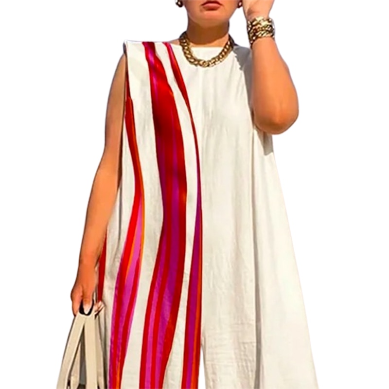 Yeezzi 2024 New Fashion Striped Contrast Color Wide Leg Jumpsuits Summer Sleeveless Going Out One Piece Outfit For Women