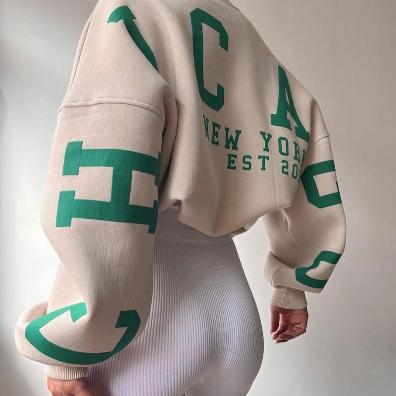 Women Casual Sweatshirts Fashion Letters Print O Neck Long Sleeve Pullovers Tops Vintage Loose Autumn Y2k Hoodies Streetwear