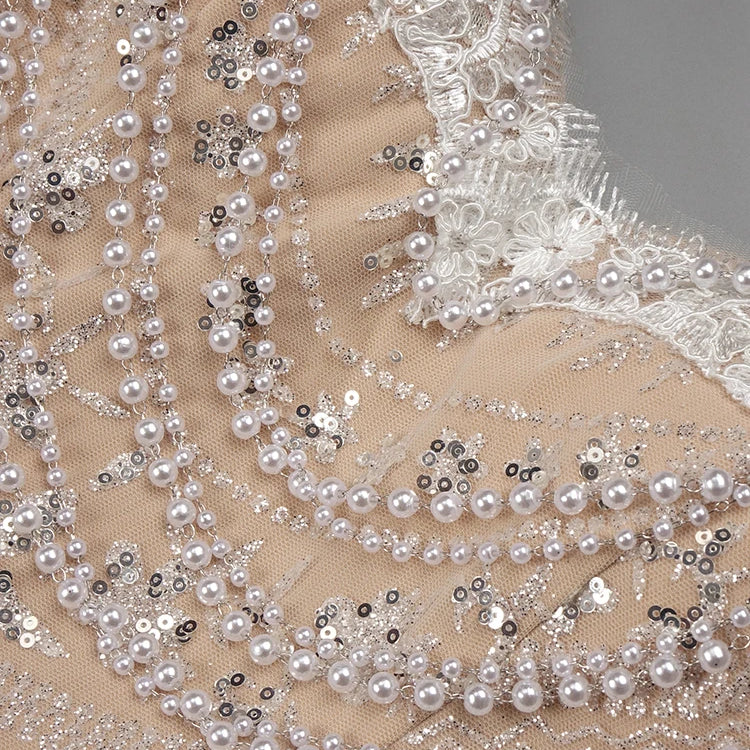 Women'S Evening Dress Luxury Pearl Chain Eelgant Mermaid Maxi Long Gown With Gloves Celebrity Party Vestidos