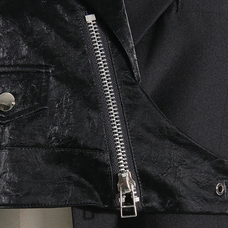 Solid Spliced Zipper Irregular Jackets for Women Lapel Long Sleeves Patchwork Pockets Fshion Jacket Female Clothing