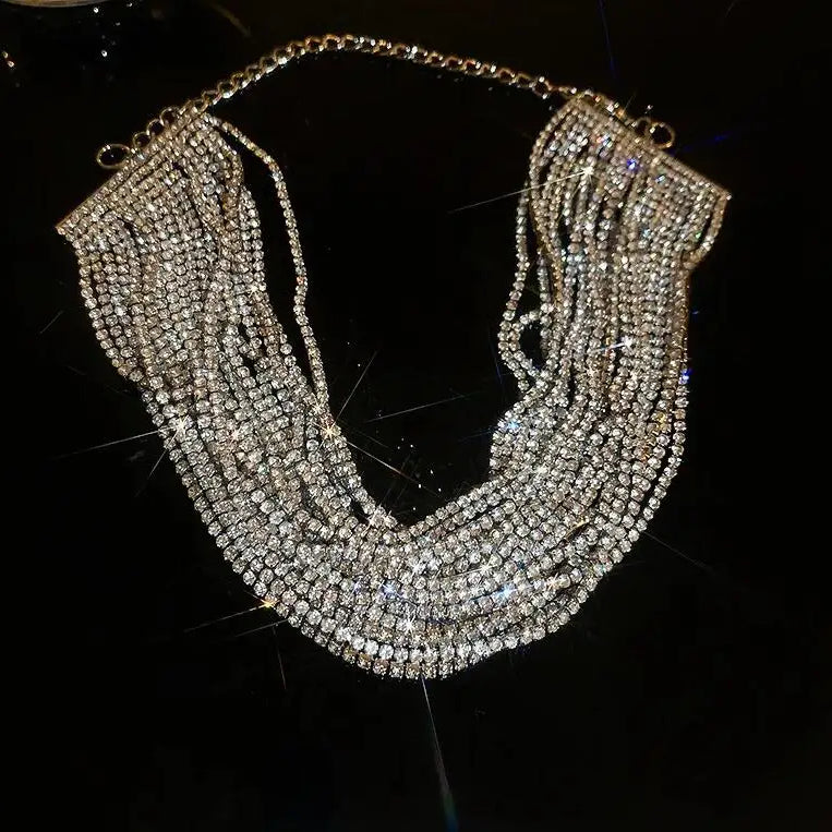 KMVEXO Luxury Multilayers Crystal Chokers Necklaces for Women Rhinestone Chains Necklaces Statements Jewelry Wedding Party Gift x190 Silver Color