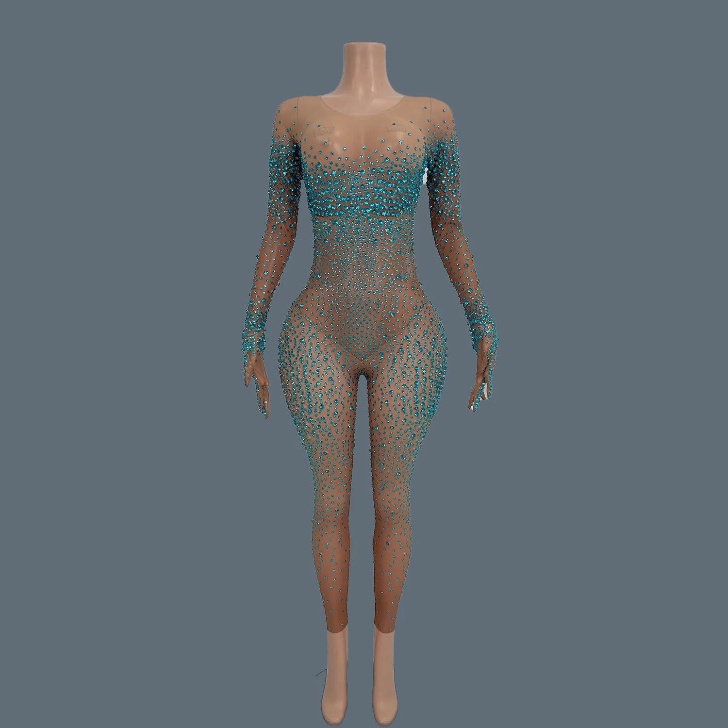 High Street Rhinestones Jumpsuit for Women Luxury Performance Dance Costume Sexy Celebrate Nightclub Party Outfit Tiaotiaotang Blue One Size