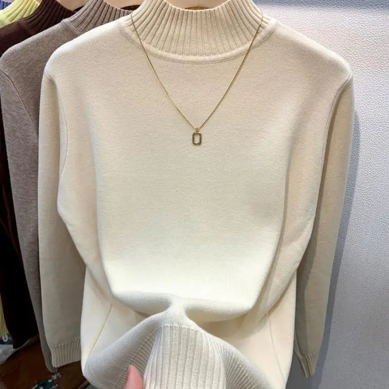 Candy Color Half Turtleneck Sweater Pullover Women Fall Winter Slim Soft Knitwear Jumper Korean Casual Warm Knit Long Sleeve Top apricot