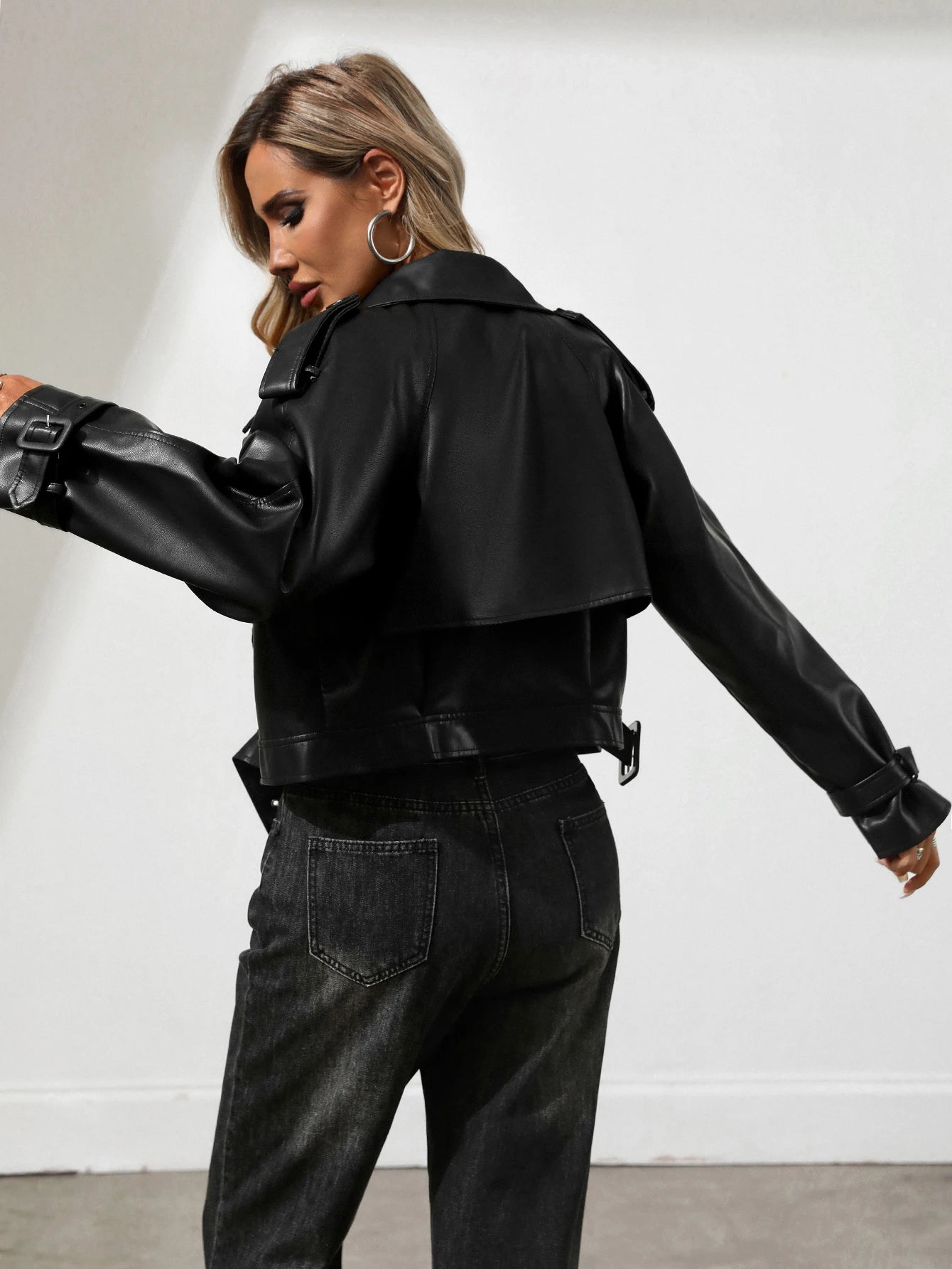 Fitaylor Women Faux Leather Jacket Lady Lapel Motorcycle Leather Outwear Casual Light Green Coat