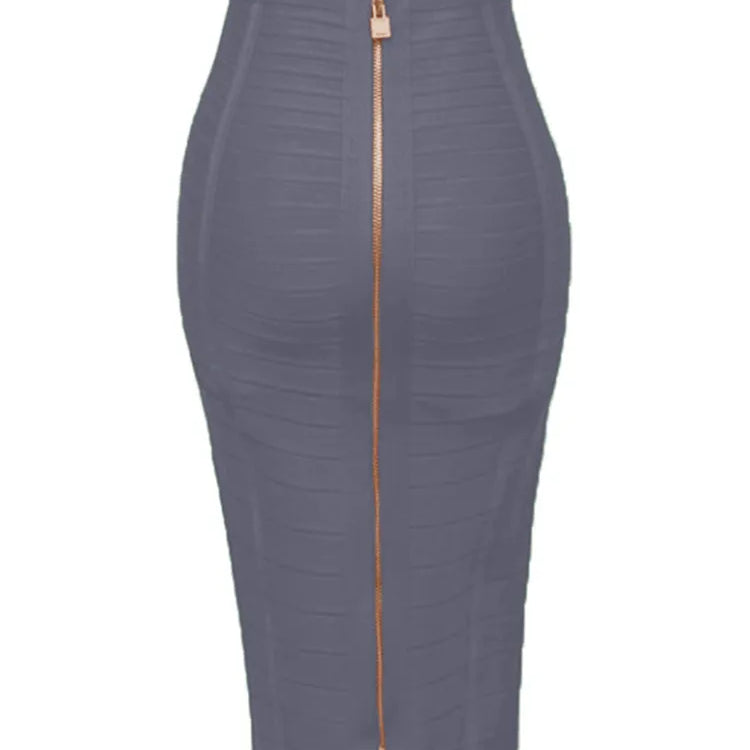 13 Colors Plus Size XL XXL 58cm Women Sexy Zipper Black Blue Orange Red Rayon Bandage Skirt Designer A Line Skirt Faldas GRAY