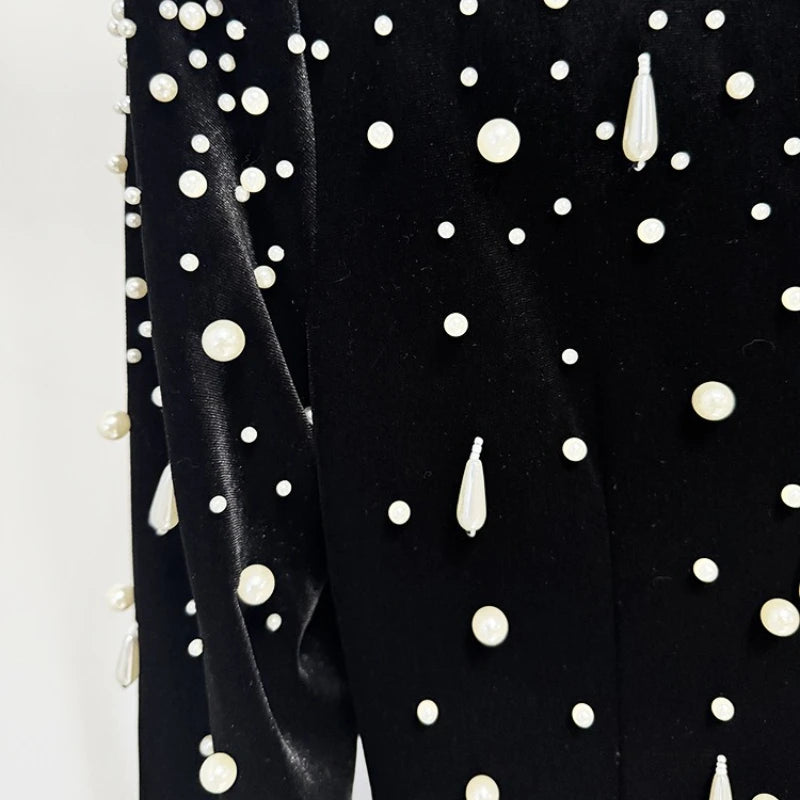 Slimming Luxurious Dresses for Women Round Neck Long Sleeves Patchwork Bead Temperament Dress Female Clothing New