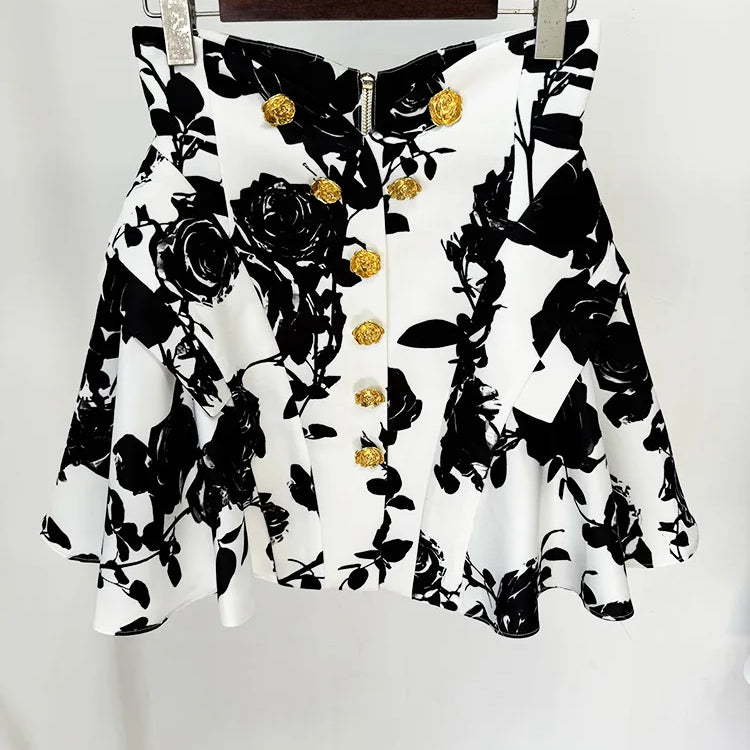 High Street Women Fashion Casual Long Sleeve Shirt A-Line Printed Skirt 2 Pieces Dress Office Lady Fashion Wear skirt