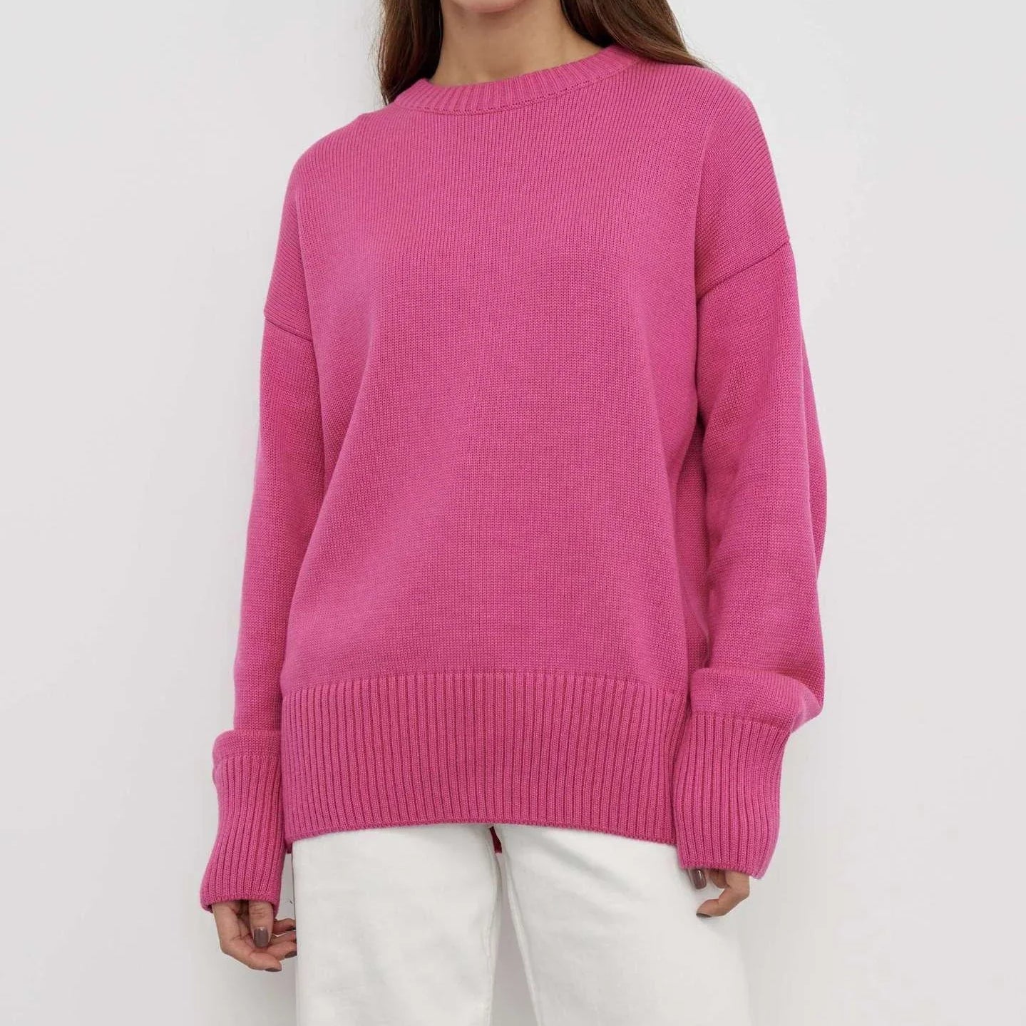 Winter Warm Thick Knit Sweaters Solid Black Sweater Soft Pullover Loose Pullovers Korean Autumn Women Coat O Neck Sweater Jumper rose-red One Size