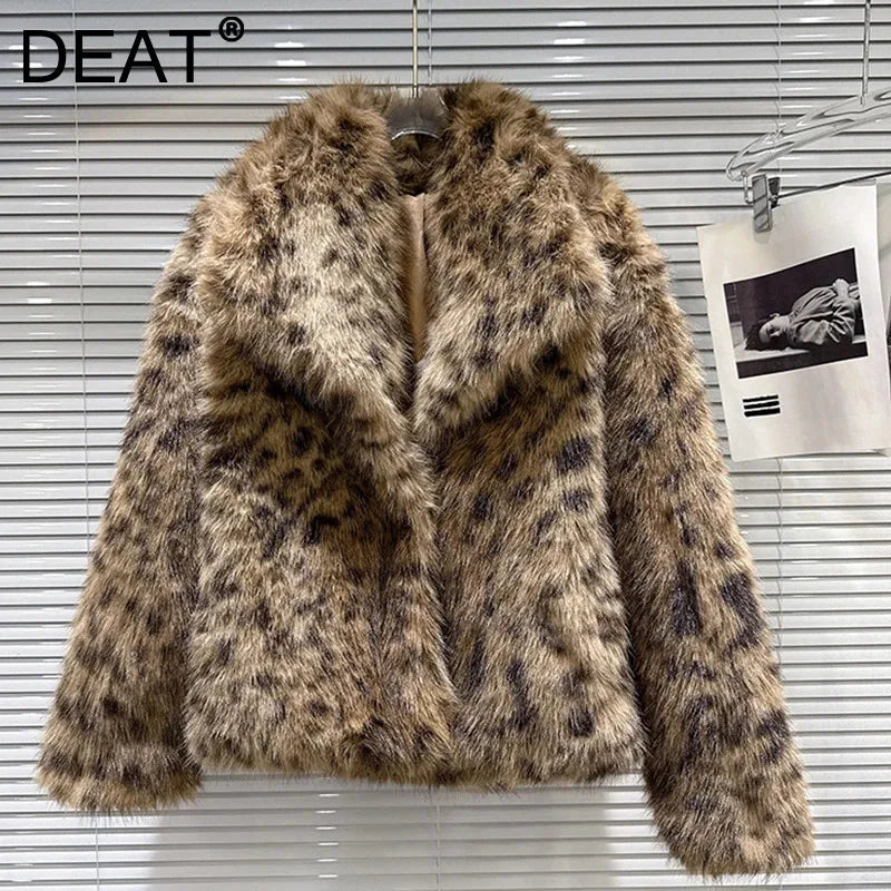 Winter New Fashion Leopard Print Furry Warm Faux Fur Coat For Women Loose High Quality Jacket Female Trend 11A07735