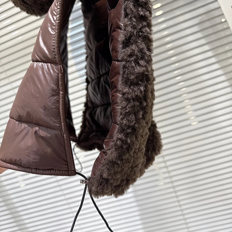 Winter New Fashion Fur Patchwork Design Hooded Warm Cotton Vest For Women Versatile High Street Waistcoat 11A07740