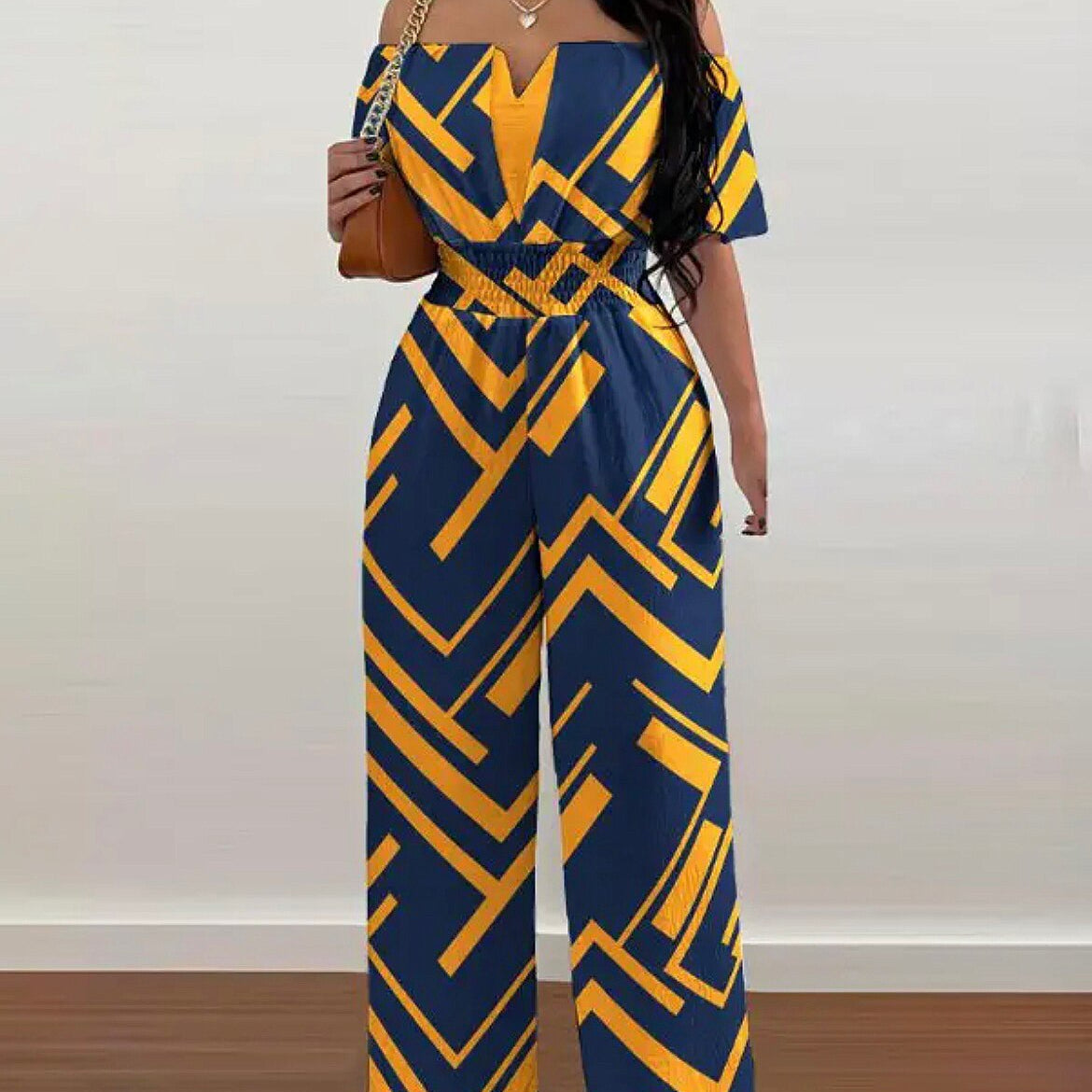 Summer Fashion Printed Wide Leg Jumpsuit Women Sexy Beach Style Off-shoulder High Waist Jumpsuit Womem