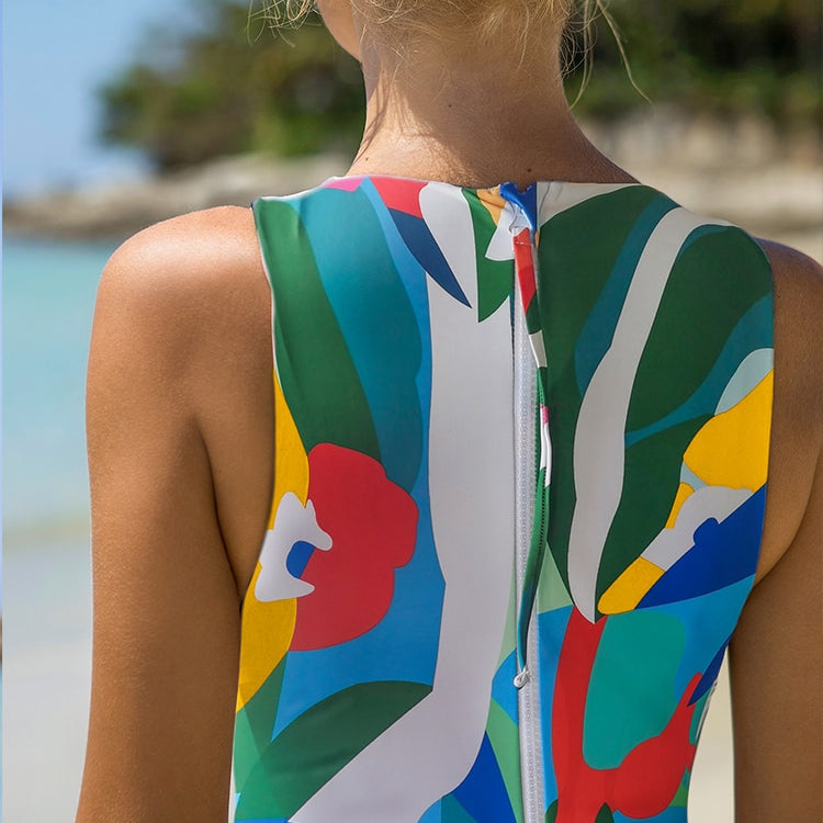 Swimsuit Vintage Print One Piece Swimwear Women 2024 Zipper Monokini Bathing Suit Push Up Beachwear Bikini