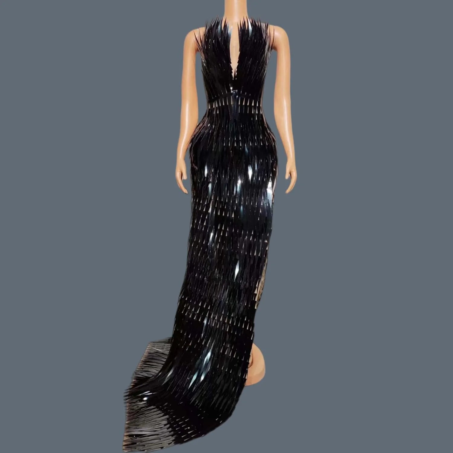 Sexy Shiny Silver Sequins Long Train Dress Evening Prom Birthday Celebrate Dress Women Photo Shoot Wear Stage Costume Maojian black