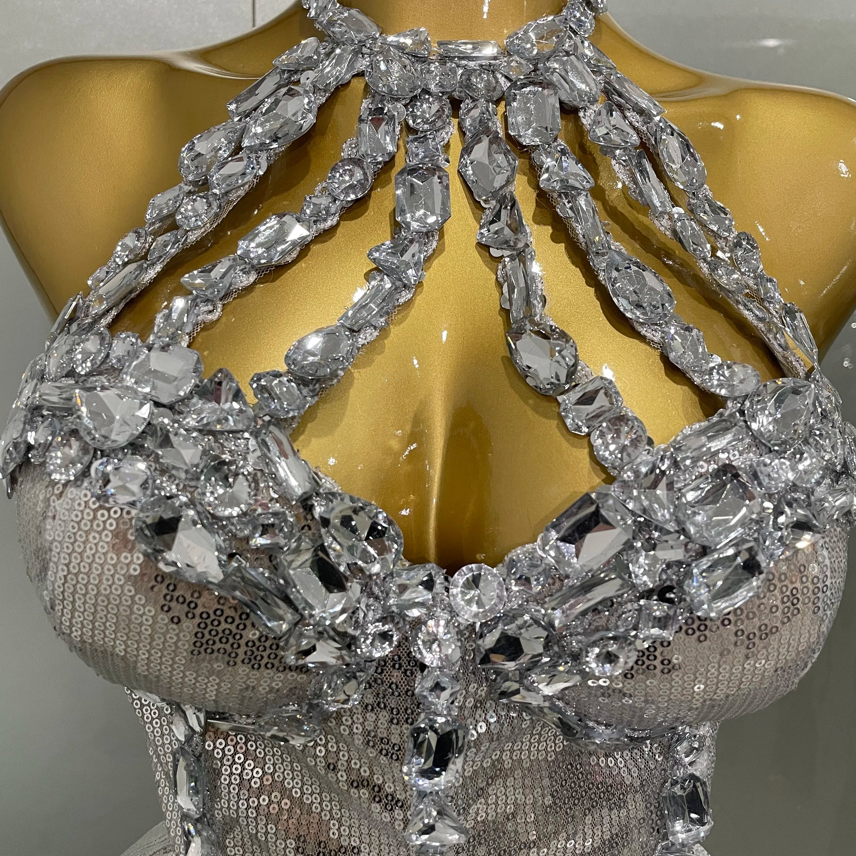 Sexy Luxury Shiny Diamond Sequins Cocktail Dress 2Pcs Set 2025New Women Evening Celebrate Birthday Party Nightclub Stage costume