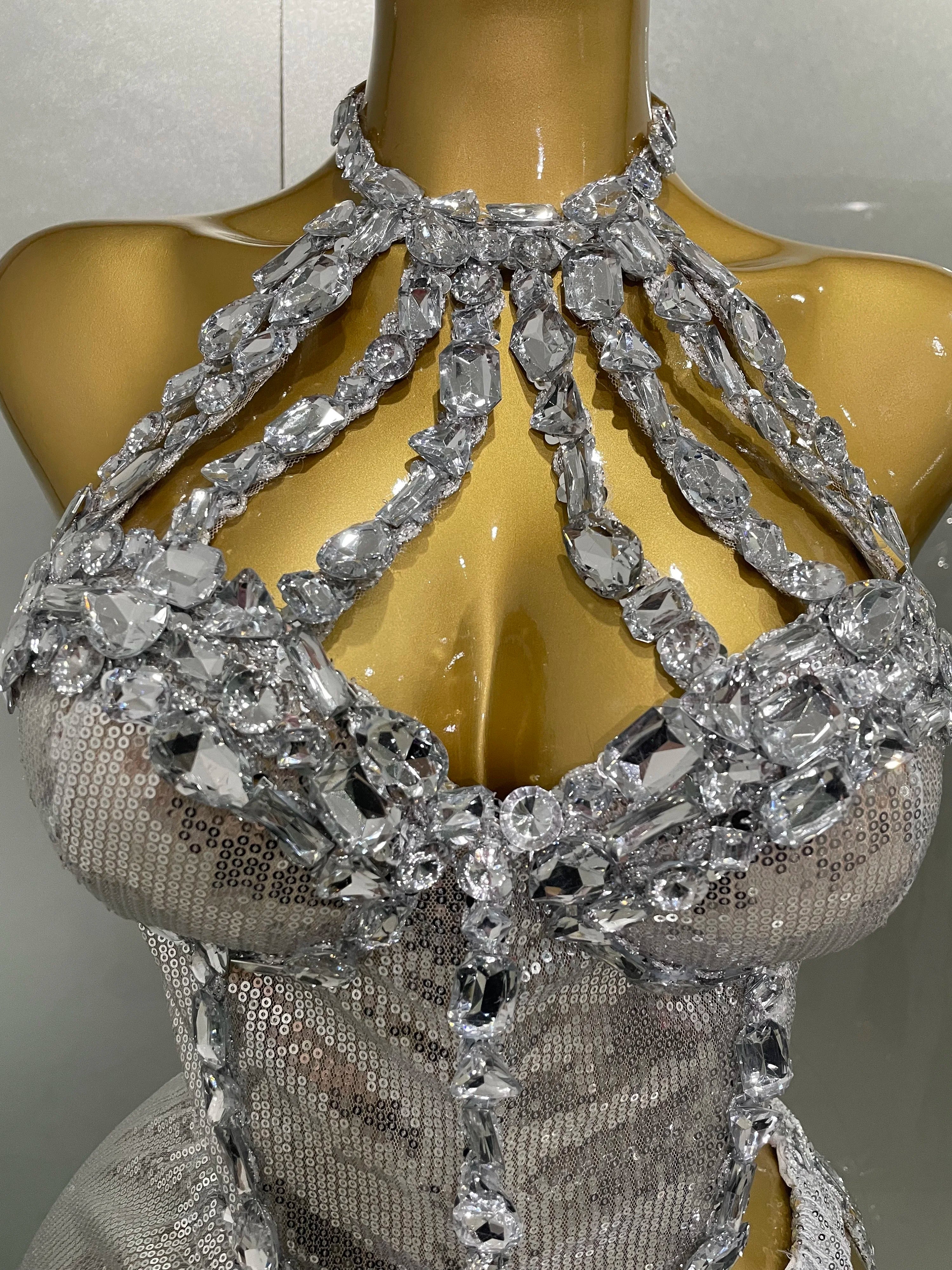 Sexy Luxury Shiny Diamond Sequins Cocktail Dress 2Pcs Set 2025New Women Evening Celebrate Birthday Party Nightclub Stage costume