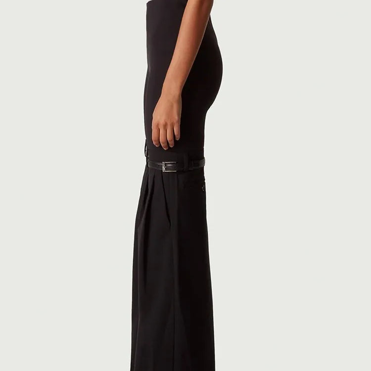 Patchwork Belt Wide Leg Pants For Women High Waist Slimming Solid Long Full Length Trousers Female Fashion Clothing