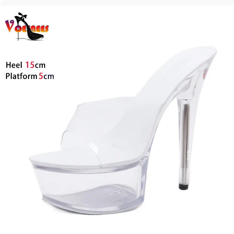 Shoe for Party Club Stripper Heels Women Shoes Platform High Heels Sandals Clear Sexy Pole Dance 15cm High Plus Size Slippers As Picture Shown 1
