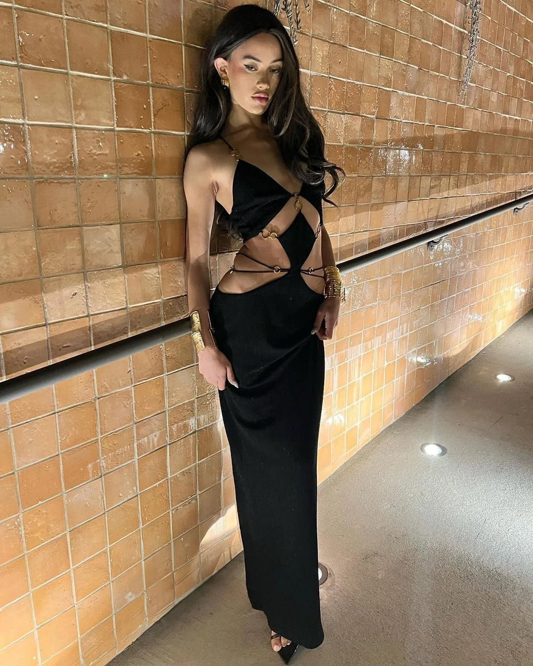 STOCK Stylish Luxury Diamonds Woman Bandage Set Sexy Hollow Out Short Top And Mermaid Long Skirt 2 Pieces Evening Party Vestido