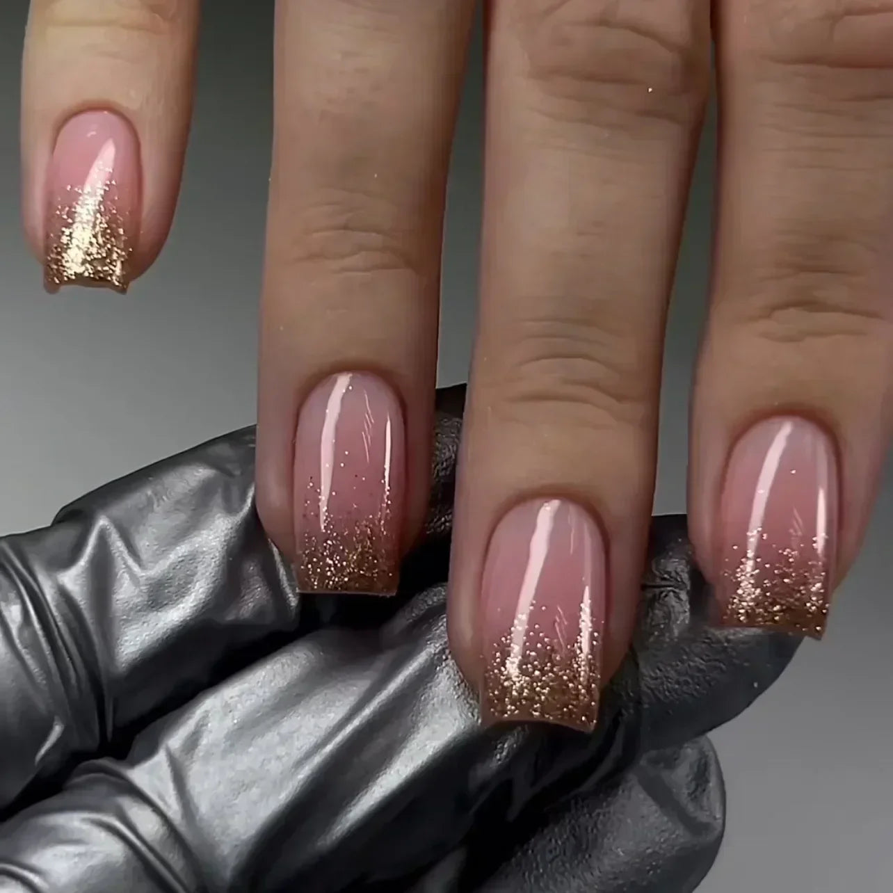 24Pcs Solid Black Short False Nails with Rose Pattern Design Ballerina Square Artificial Full Cover Press on Nail Tips for Girls 14