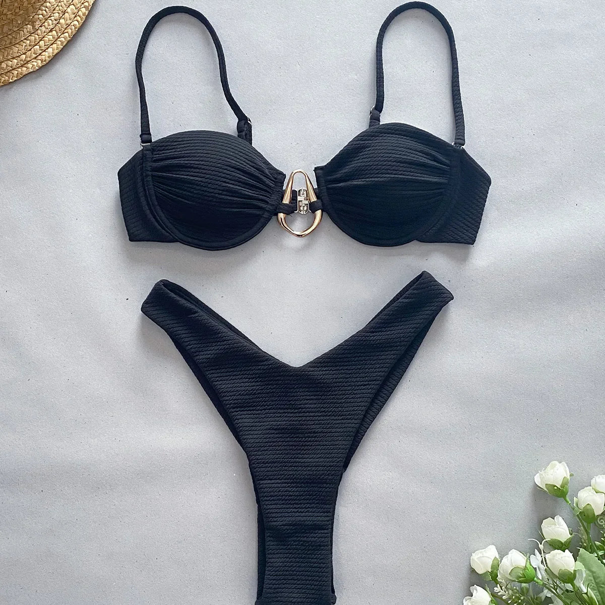 Push Up Bikini Sexy Women Swimsuit Female Swimwear Sexy Bikini Set Brazilian Biquini Swimming Suit Solid Shiny Beachwear C340402