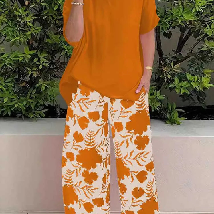 Two Piece Pants Set for Woman Summer Clothing Female Streetwear Casual Loose Tshirt and Print Trouser Plus Size Suit Set