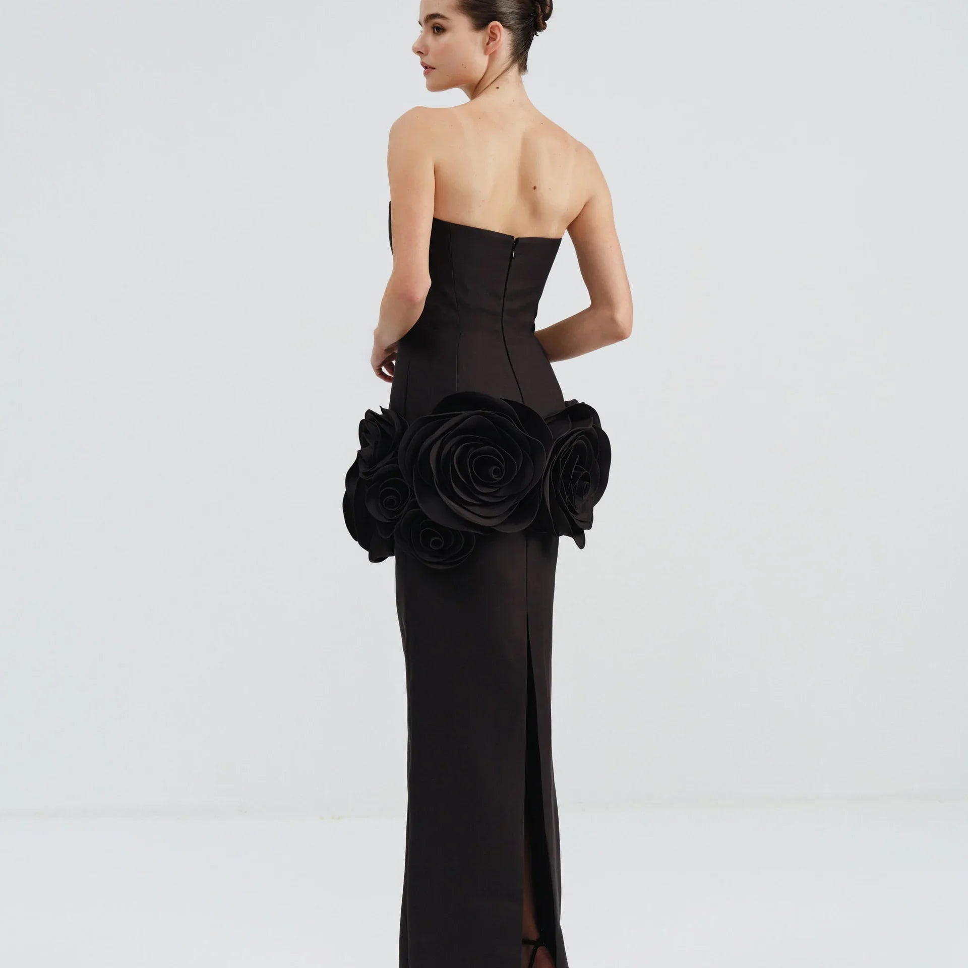 2025 New Fashion Black Red Women Sexy Strapless Big Florals Bodycon Long Bandage Dress Celebrate Evening Party Cocktail Outfit