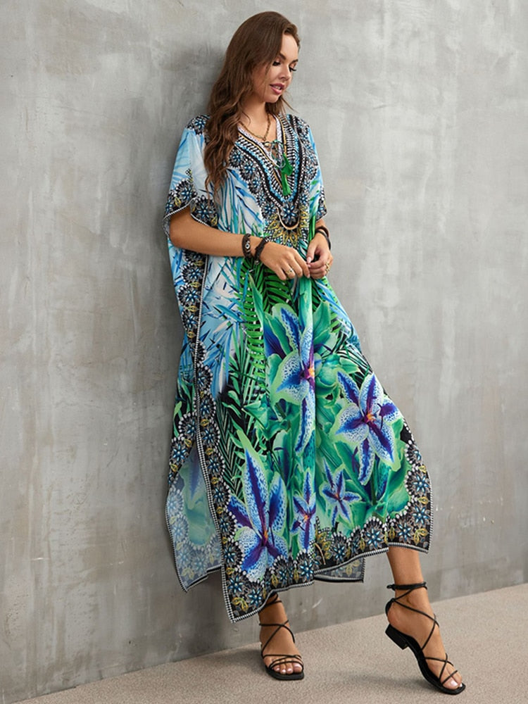 Plus Size Beach Cover Up Robe Plage Pareo Long Dress Summer Beachwear Swimsuit Cover Up Tunic For Beach Kaftan Dress Color 01 One Size