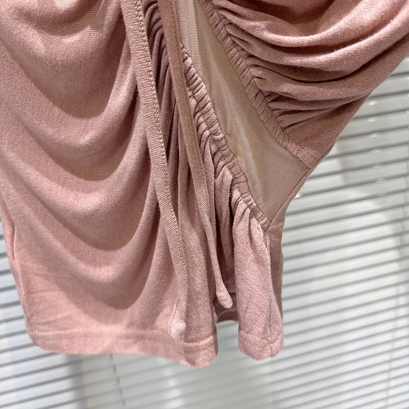 Winter New Fashion Hollow Mesh Drawstring T-Shirt Slim Fit Asymmetrical Hem Wrapped Hip Skirt Set For Women 11A07733