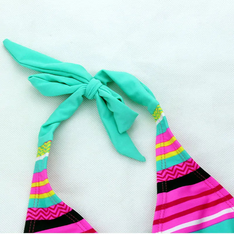 New Summer Girls Close-fitting Elastic Stripe Swimsuit Girls Split Two-pieces Swimwear, Children Stripe Bikini Wholesale