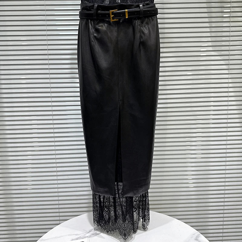 Winter New Fashion Lace Patchwork Belted Waist Slimming Base Camisole Dresses For Women Backless Dress Female 11A07669