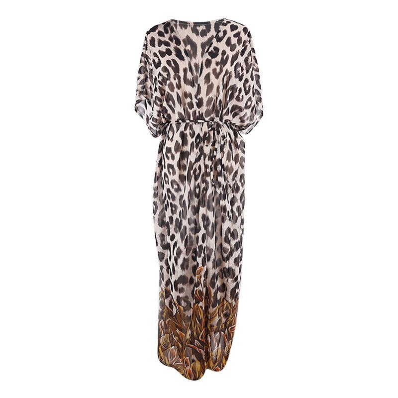 Swimsuit Cover Up Leopard Printed Kimono Summer Belted Wrap Dresses Beach Wear Boehemian Pareo Bathing Suits