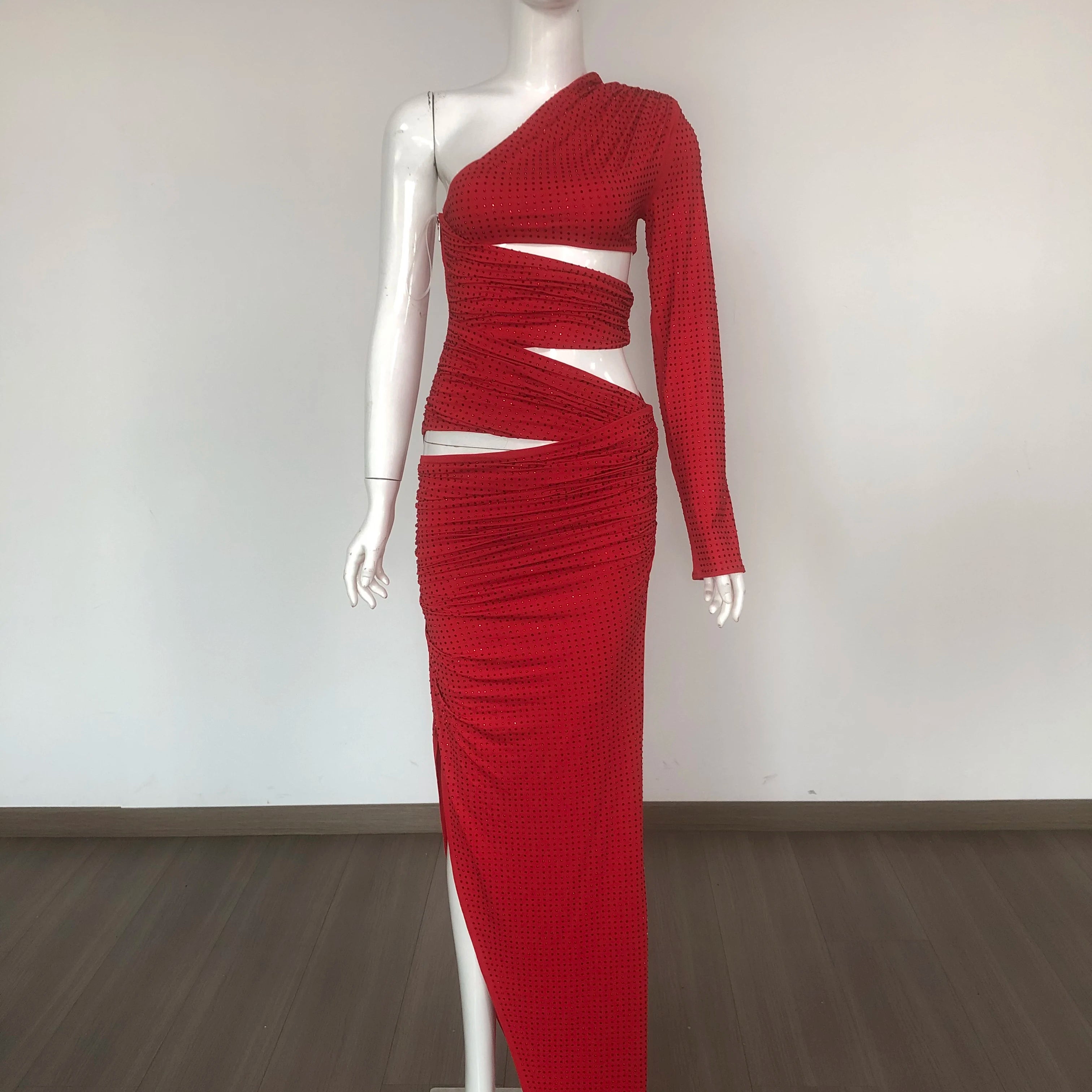 Shinning Rhinestones Women Sexy One Shoulder Bodycon Long Dress Wedding Memaid Party Celebrate Cocktail Dress Vestido