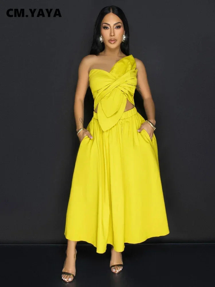 Women Big Petal Front Strapless Midi Long Dress 2024 Summer Street Vestidos Sexy Party Evening Chic Big Swing Dresses