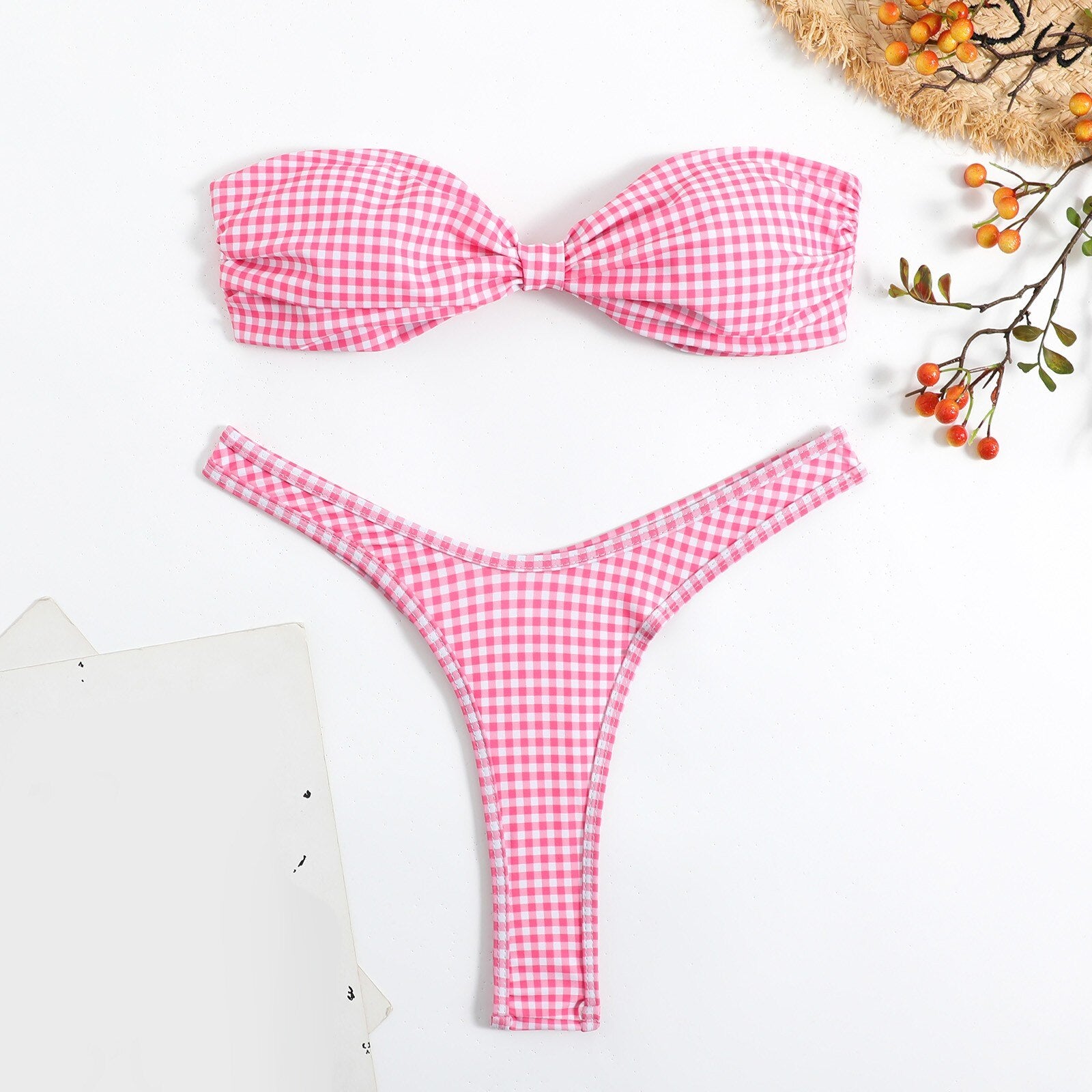 Swimwear Floral Print Bandeau Bikini Set High