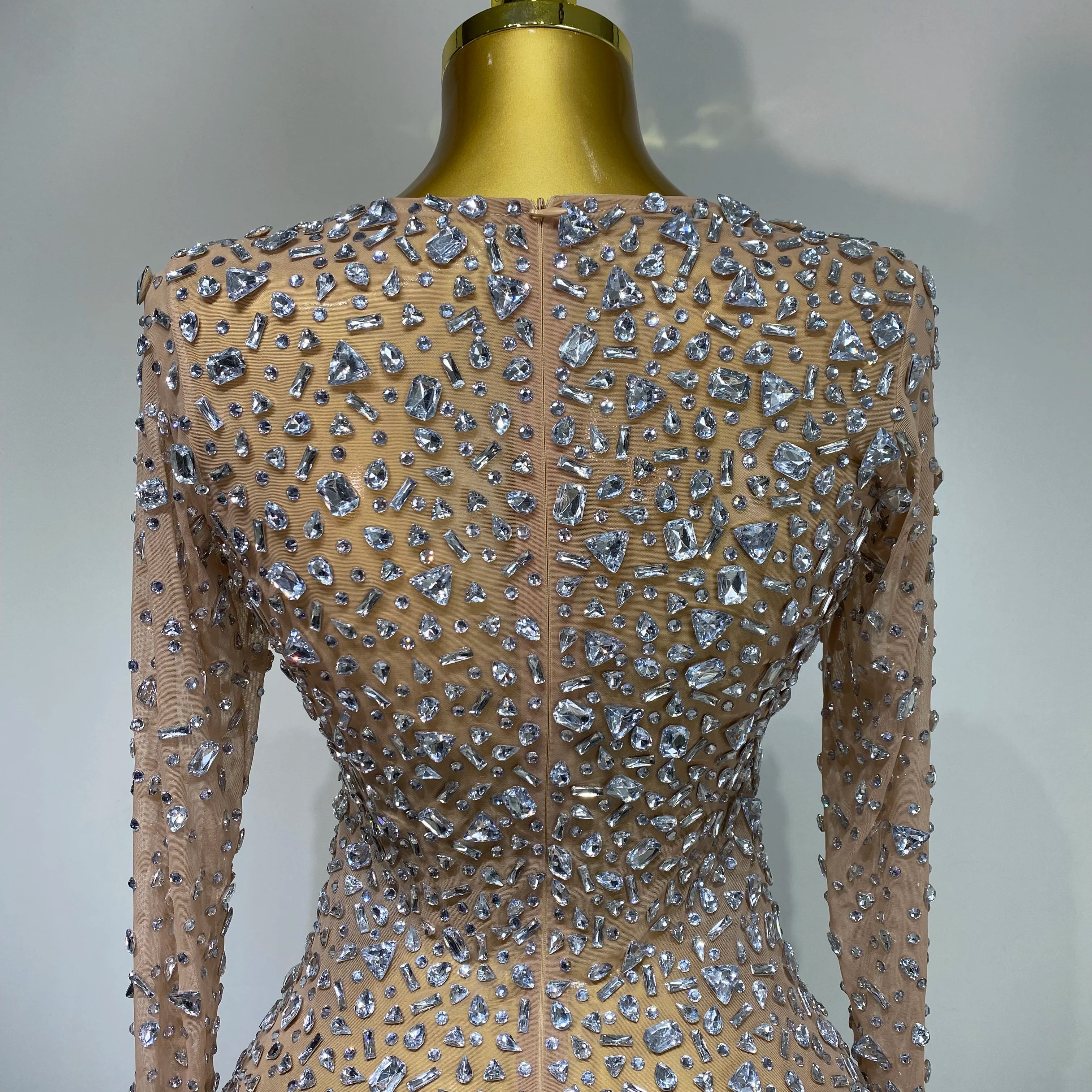Sparkly Rhinestone Sexy Transparent Mini Dress Celebrity Evening Party Prom Birthday Photo Shoot Nightclub Stage Costume