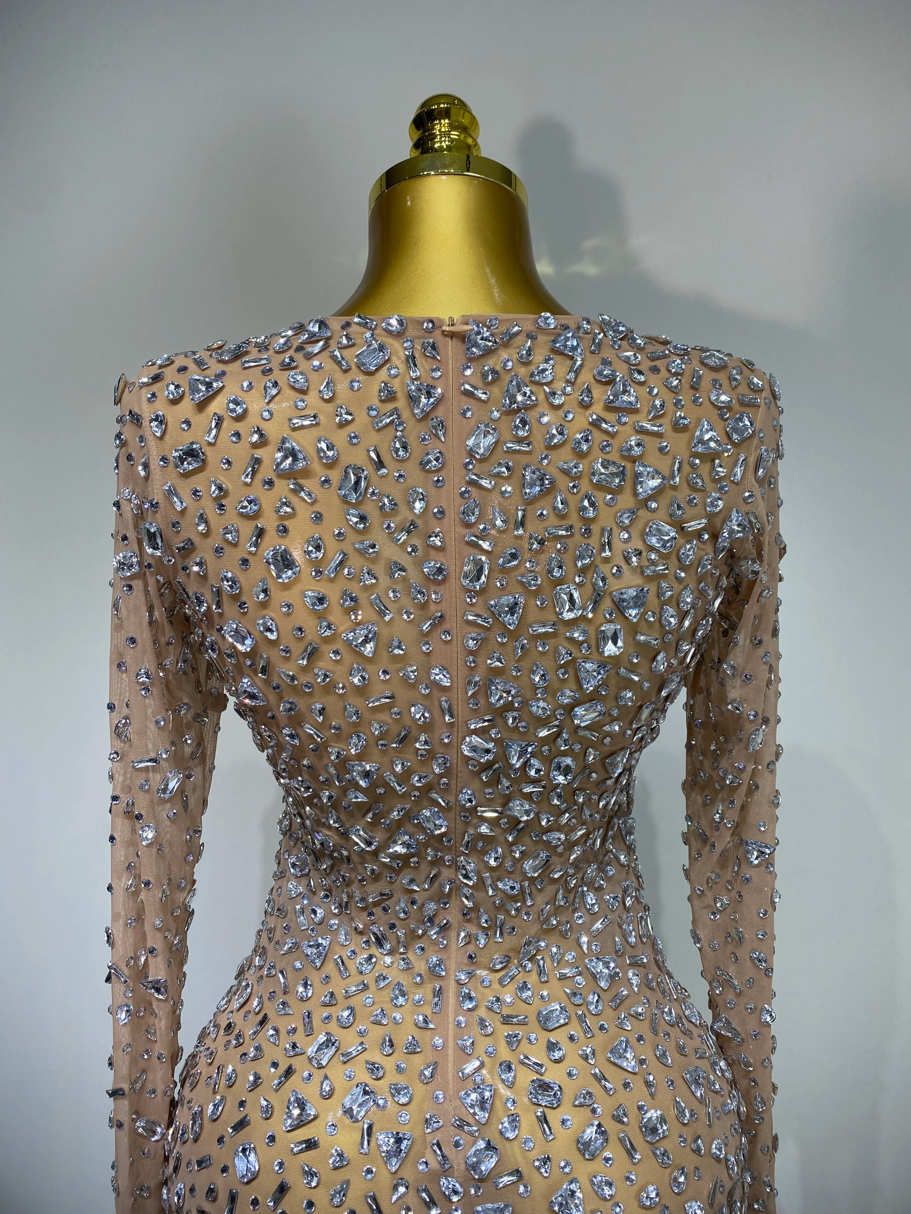 Sparkly Rhinestone Sexy Transparent Mini Dress Celebrity Evening Party Prom Birthday Photo Shoot Nightclub Stage Costume