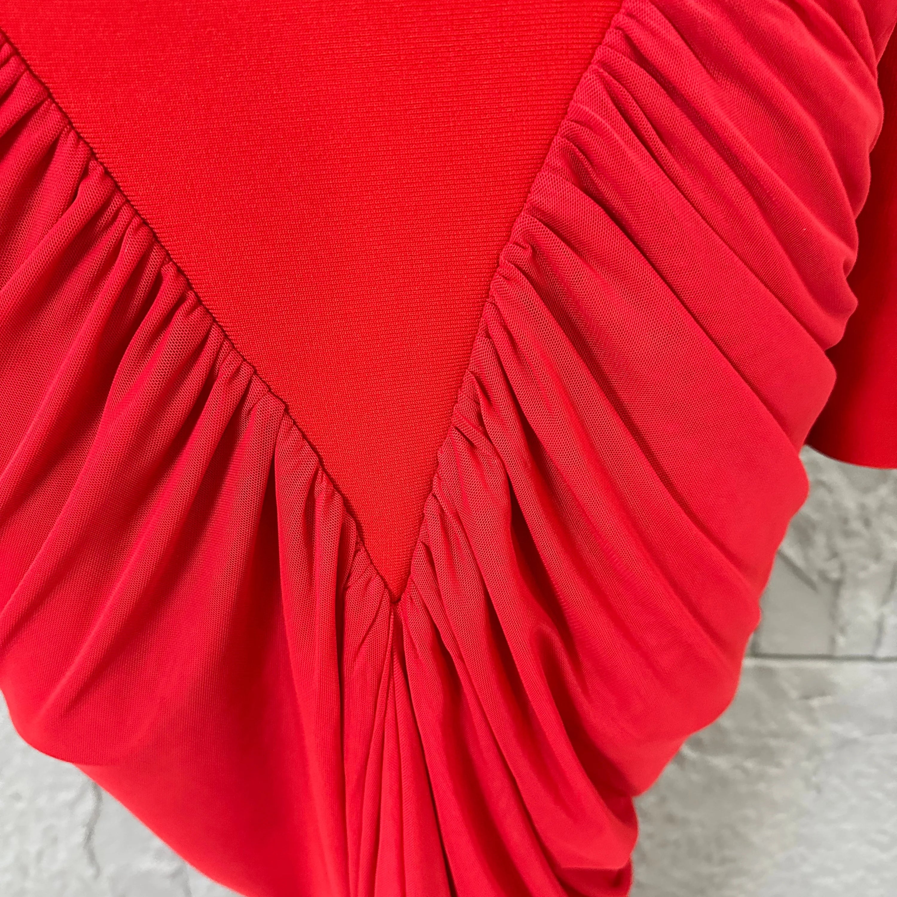 Glamorous Red Long Sleeve Maxi Dress Women High Neck Ruched Draped Bodycon Nightclub Outfit Cocktail Party Costume