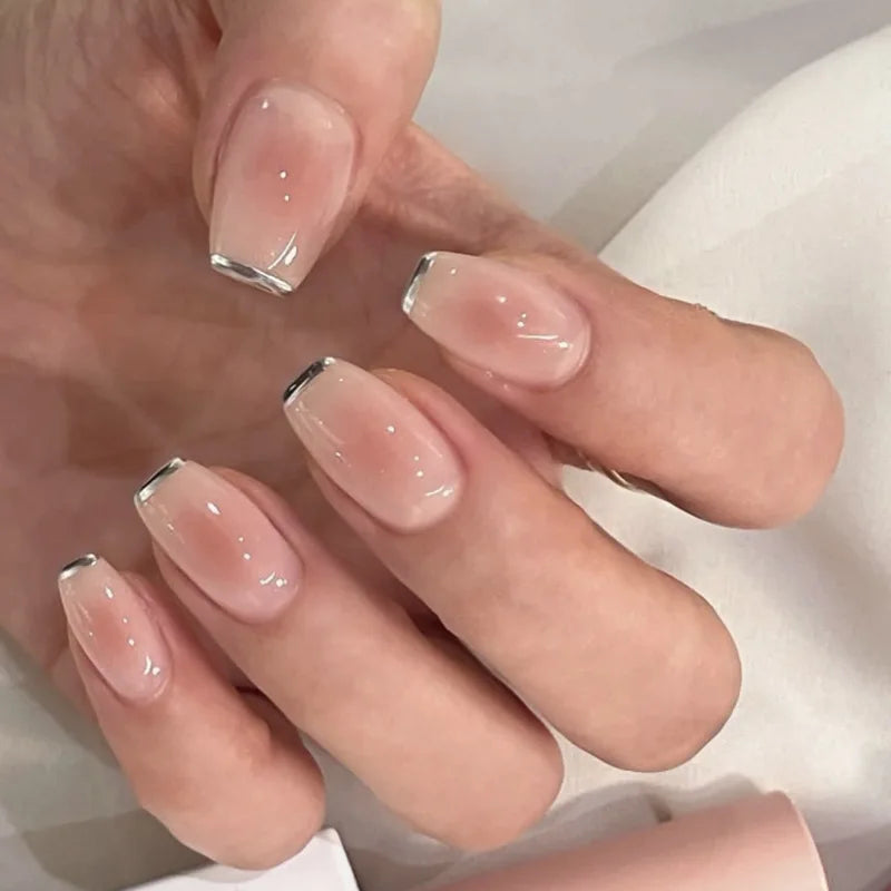 24Pcs Cat's Eye Leopard Print Gradient Fake Nails Mid-length Ballet Press on False Nails 3D Bow Detachable Full Cover Nails Tips JP4104