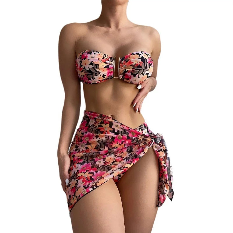 Swimsuit Women's Split Three-Piece Printed Metal U-Shaped Bikini Bikini Swimsuit