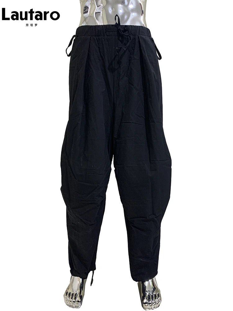 Lautaro Spring Autumn Long Oversized Baggy Wide Leg Pants Men Elastic Waist Drawstring Loose Casual Korean Fashion Clothes 2025 Black