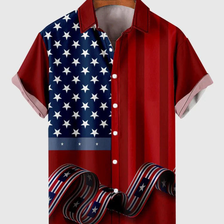 Men's Shirts American Flag Eagle pattern 3D Print Tops New Summer Casual Fashion Beach Party Tops Short Sleeves Men Clothing CSC04F2024041M6