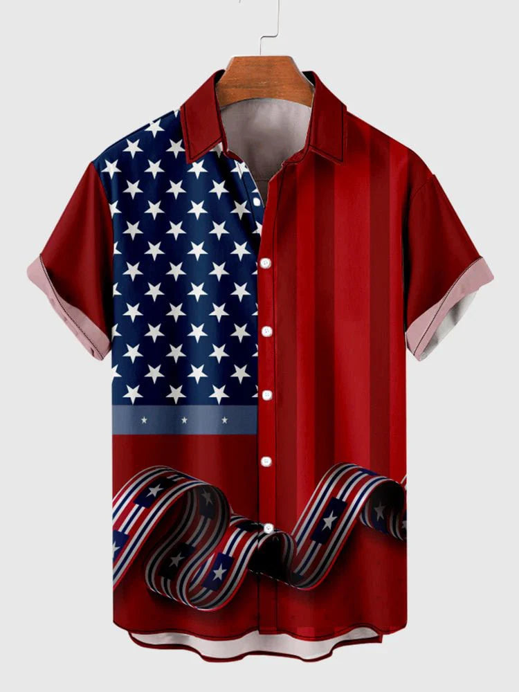 Men's Shirts American Flag Eagle pattern 3D Print Tops New Summer Casual Fashion Beach Party Tops Short Sleeves Men Clothing CSC04F2024041M6